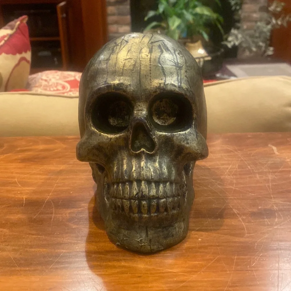 Rare Williams Sonoma Large Skull Halloween Black Green Gold
